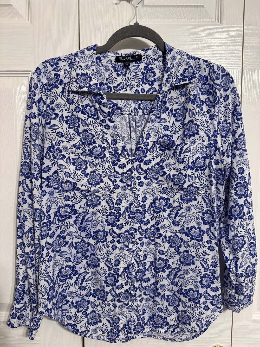 Velvet Heart White Tunic with Blue Floral Print